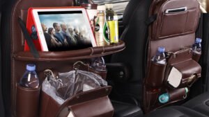 PU Leather Car Storage Bag Multifunction Seat Back Tray Hanging Bag Waterproof Car Organizer Automotive Interior Accessories