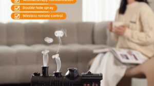 Train Shape Aromatherapy Diffuser Desktop Essential Oils Difusor Smoke Ring Double Spray Ultrasonic Air Humidifier With LED Lamp
