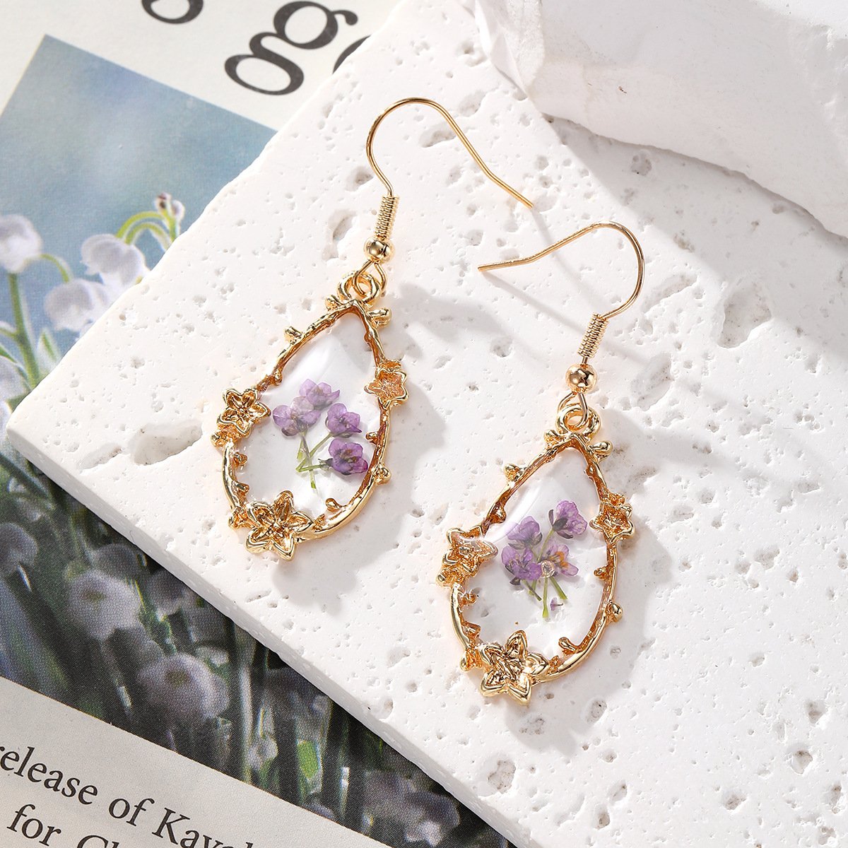 Creative Purple Series Dried Flowers Earrings Jewelry Cute Cat Claw - Image 8