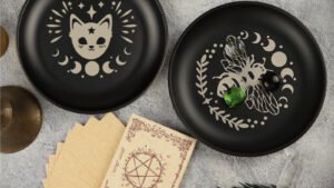 14cm Black Cat Stainless Steel Plate Candlestick Crystal Ritual Meditation