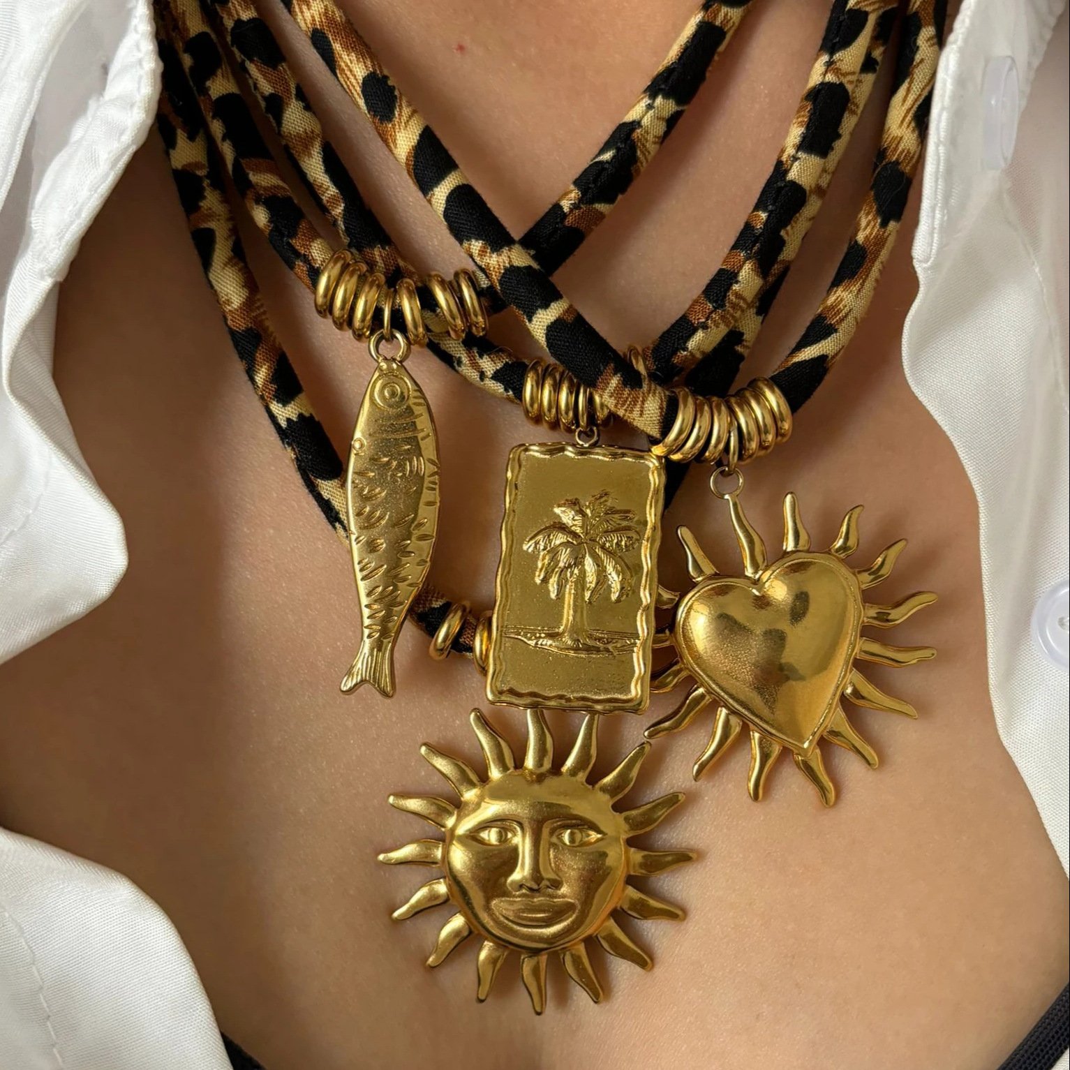 European And American Style Women's Jewelry Niche Geometric Pendant Design Leopard Print Rope Necklace - Image 7