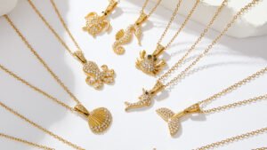 Strong Color Retention 18K Gold Ocean Series Pendant Gold Necklace