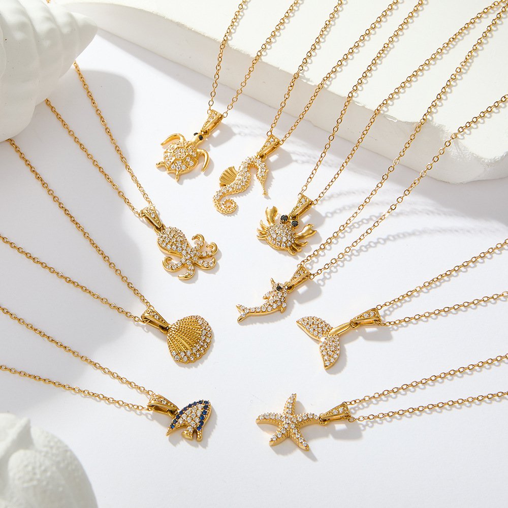 Strong Color Retention 18K Gold Ocean Series Pendant Gold Necklace