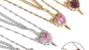 New Heart And Sword Necklace Set Gold Color Stainless Steel Crystal Couple Necklaces For Women Men Boyfriend Girlfriend Gifts