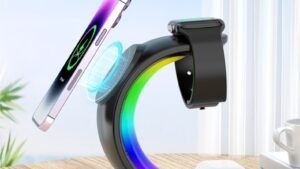 4 In 1 Magnetic Wireless Charger Fast Charging For Smart Phone Atmosphere Light Charging Station For Airpods Pro I-phone Watch