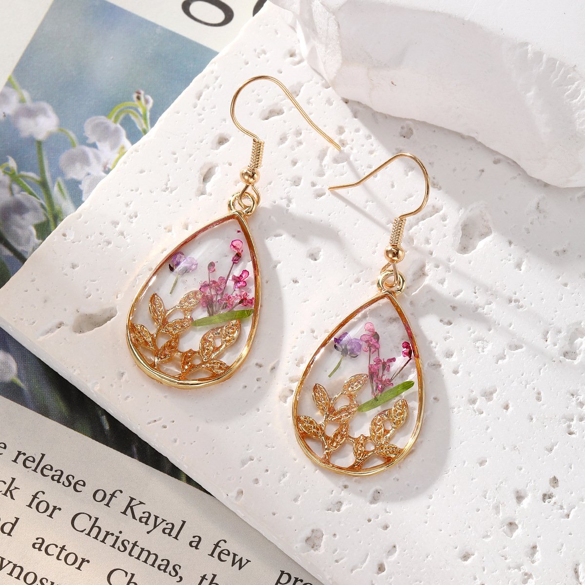 Creative Purple Series Dried Flowers Earrings Jewelry Cute Cat Claw - Image 7