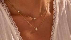 Double-layer Six-pointed Star Rhinestone Pearl Stainless Steel Necklace 18K Gold Plating Ins Design Sense