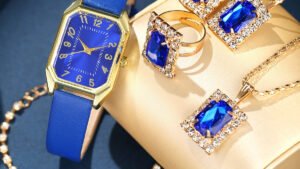 Leather Women's Watch Square Quartz Watch Korean Necklace Earrings Ring Set