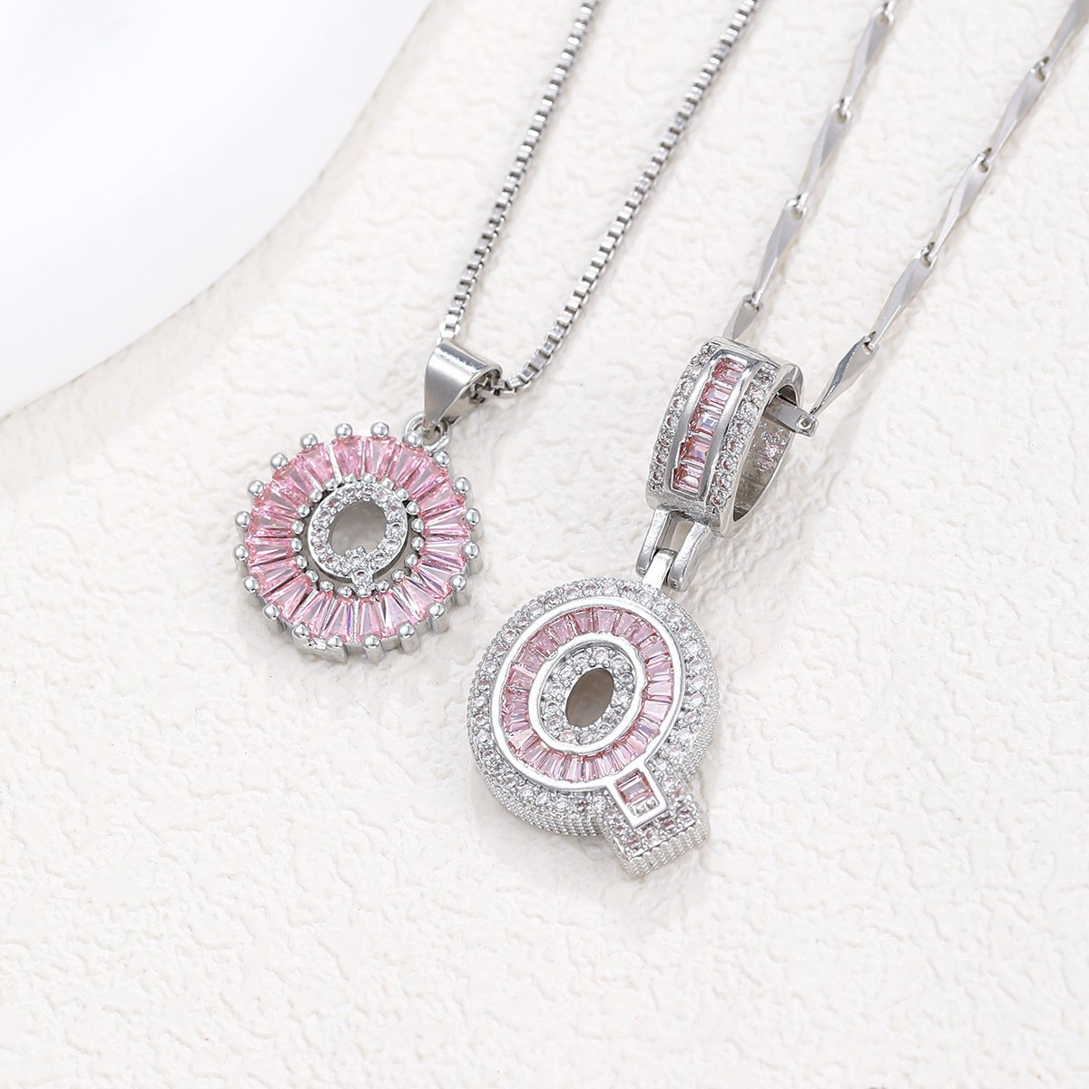 Rock Sugar 26-letter Pendant Necklace For Women, Copper Inlaid Zircon Round Flower Jewelry Set - Image 10