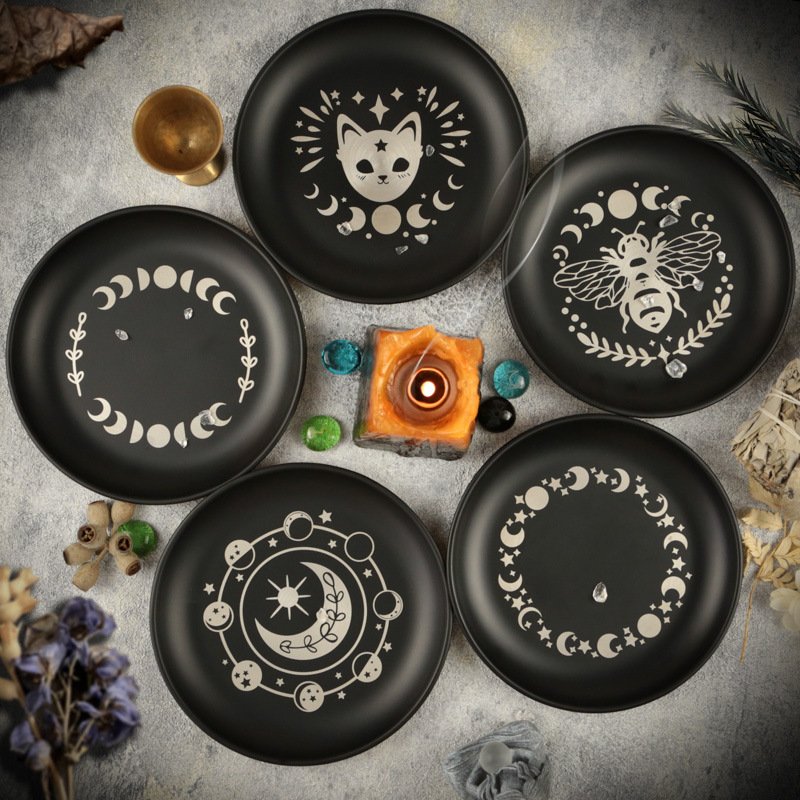 14cm Black Cat Stainless Steel Plate Candlestick Crystal Ritual Meditation - Image 6