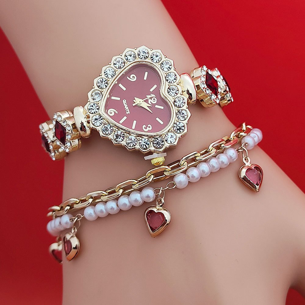 Fashion Love Shape Bracelet Watch Set Diamond Colored Heart Quartz Watch Women's Fashion Jewelry Set Valentine's Day Gift - Image 2