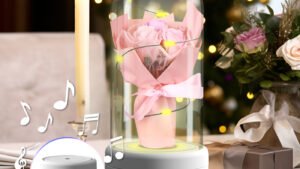 Creative 2 In 1 Bouquet LED Light And Bluetooth-compatible Speaker Mother's Day Gift Rose Luminous Night Light Ornament In Glass Cover