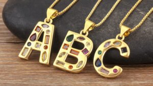 Copper Plating 18K Real Gold 26 English Letter Simplicity Colorful Crystals Necklace