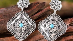 Ethnic Geometric Diamond Flower Pendant Earrings