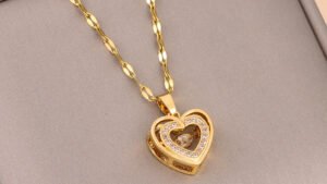 Double-layer Love Necklace With Rhinestones Titanium Steel Pendant Fashion Jewelry Woman Valentines Day Gift