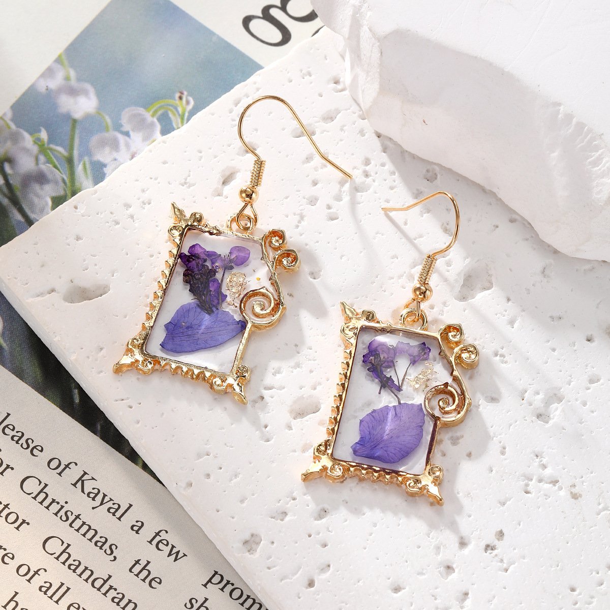 Creative Purple Series Dried Flowers Earrings Jewelry Cute Cat Claw - Image 9