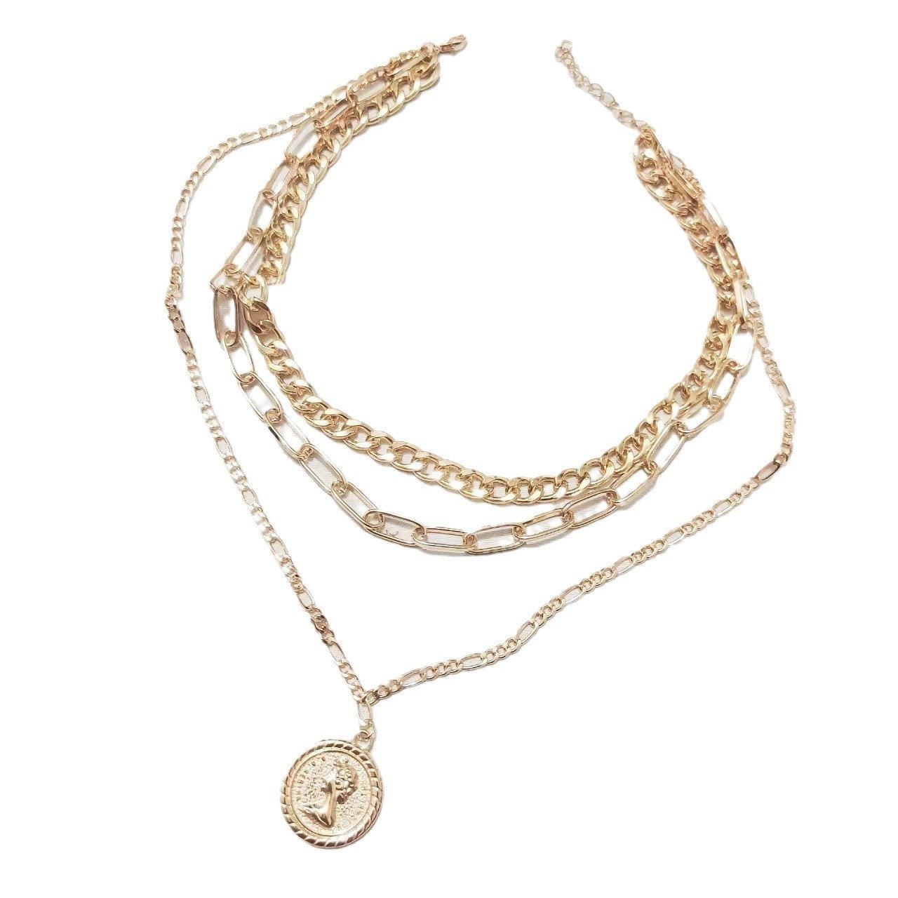 Fashionable All-match Alloy Multi-layer Beauty Head Pendant Necklace - Image 2