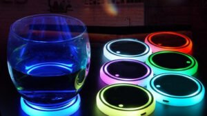 Colorful Cup Holder LED Light-up Coaster Solar & USB Charging Non-slip Coaster Ambient Light For Car Automatically