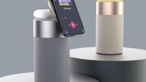 3 In 1 Multi-Function IPhone And AirPods Wireless Charger Portable Bluetooth Speaker With Touch Lamp For Home And Office