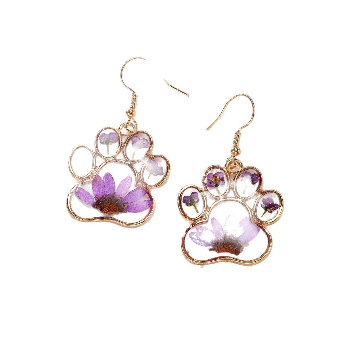 Creative Purple Series Dried Flowers Earrings Jewelry Cute Cat Claw - Image 4