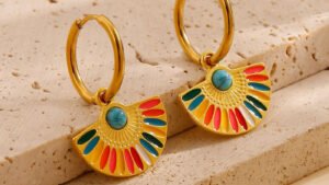 Oil Dripping Color Fan-shaped Circle Stitching Female Fashion Personality Retro Dual-wear Earrings