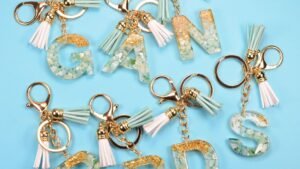 English Alphabet Keychain Tassel Pendant Stone Gold Foil Resin Key