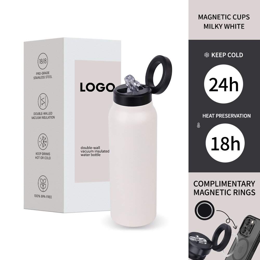 304 Stainless Steel Vacuum Cup Creative Magnetic Water Cup Insulated Sports Water Bottle With Straw Outdoor Insulated Water Mug With Magnetic Phone Holder - Image 2