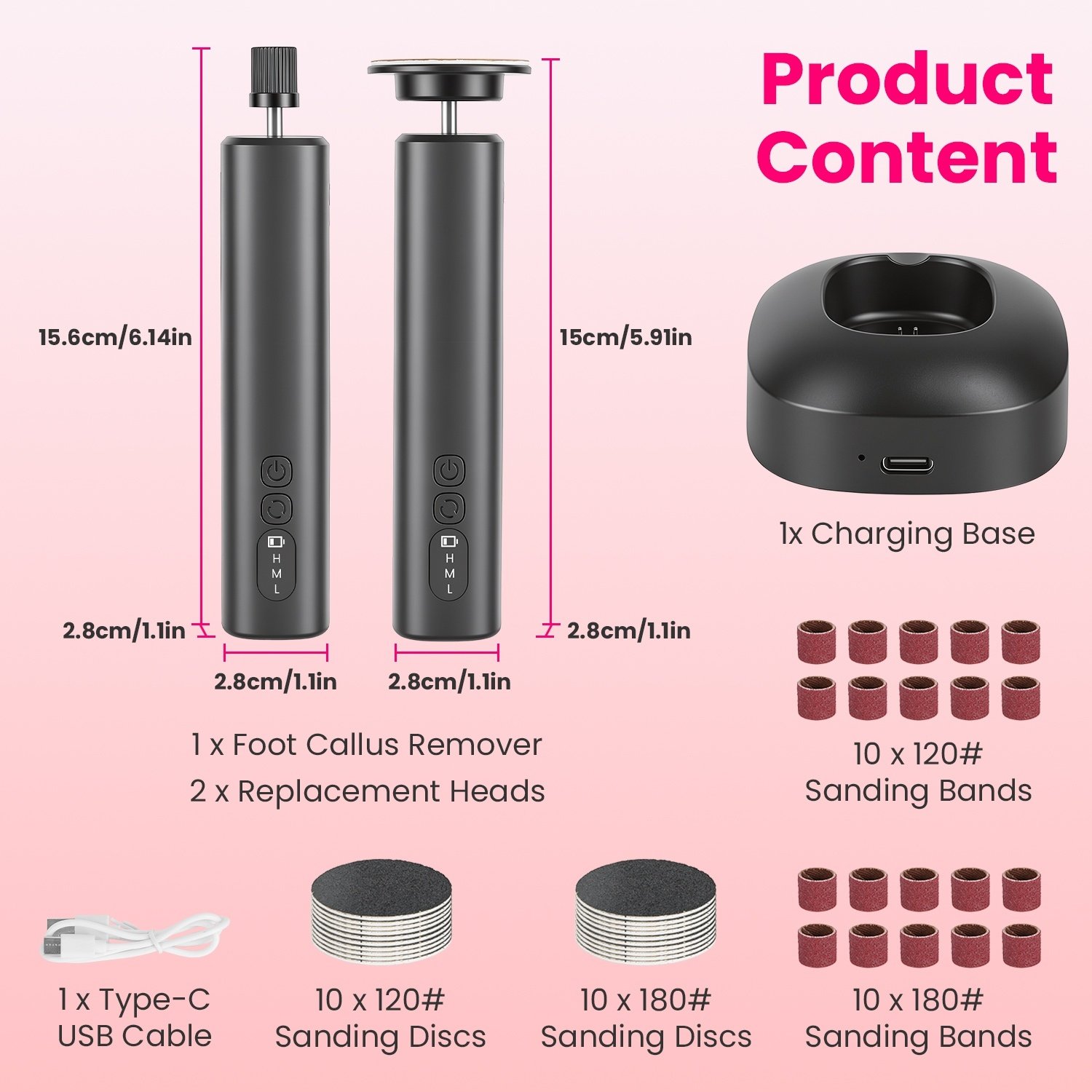 2 In 1 Electric Foot Callus Remover Nail Grinder Feet Care Kit For Women Rechargeable Foot File With 40 Sanding Discs Bands For Dead Skin Cracked Heels Home Salon Use - Image 4