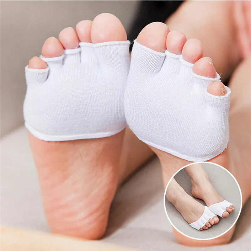 1 Pair Breathable Cotton 5 Toes Cushion 4 Colors Metatarsal Sore Forefoot Support Sponge Half Insoles Pads Massage Toe Socks - Image 2