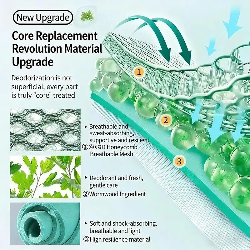 Cotton Bamboo Charcoal Insoles Soft Bottom Elastic Net Eye Anti-Odor Insoles Artemisia Infused Aromatic Breathable Insole - Image 5