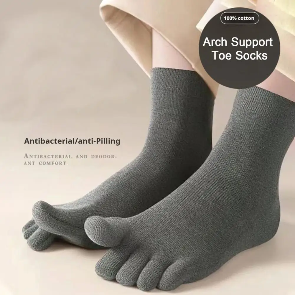 1 Pair Toe Socks Fall Winter Moisture-Wicking Arch Support Non-Slip Men Women Athletic Running Cotton Five Toes Socks