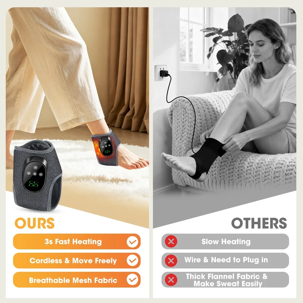4 Modes 4 Levels Intensity Heated Ankle Massager 1800mAh Rechargeable Electric Foot Wrap for Relax Home Use - Image 6