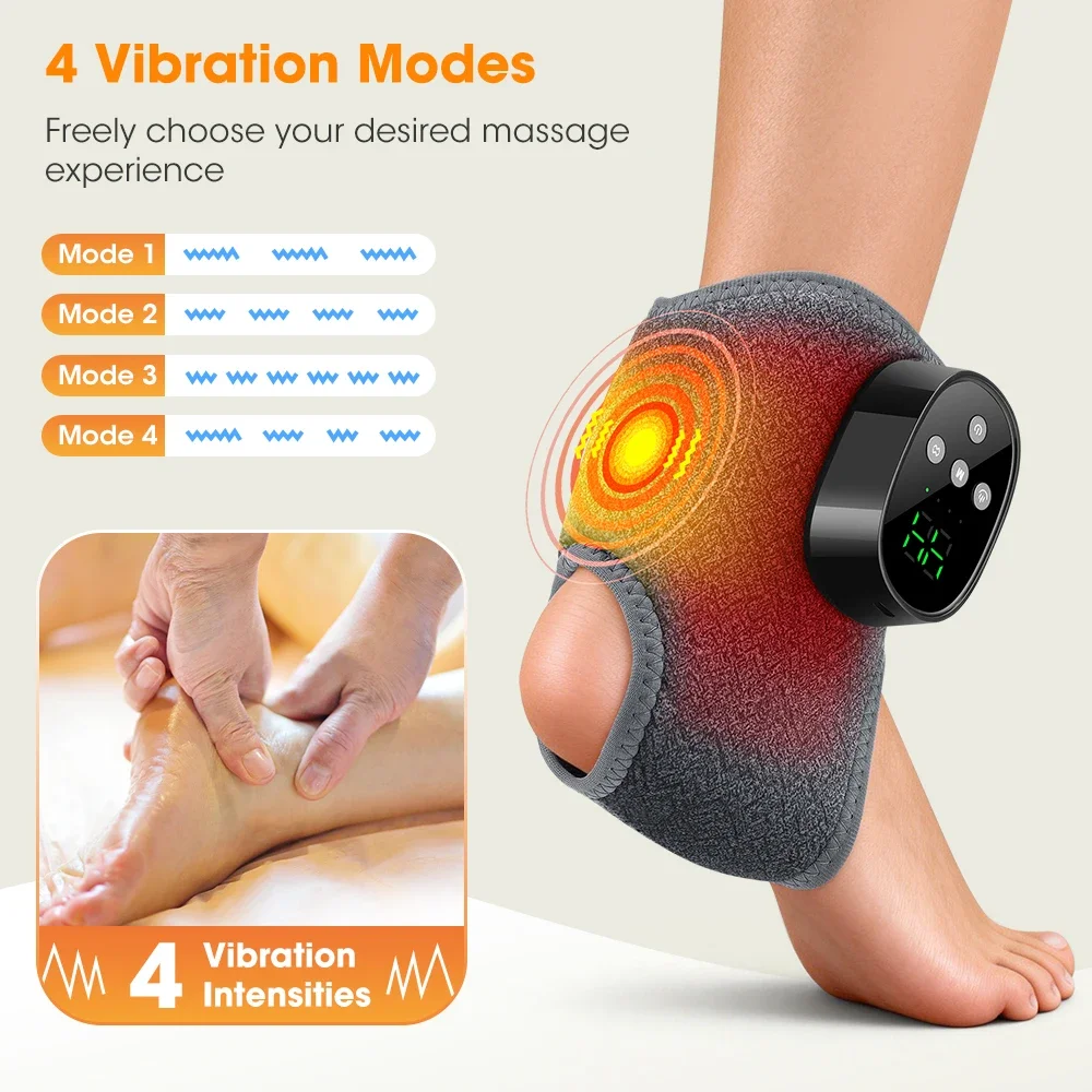 4 Modes 4 Levels Intensity Heated Ankle Massager 1800mAh Rechargeable Electric Foot Wrap for Relax Home Use - Image 2
