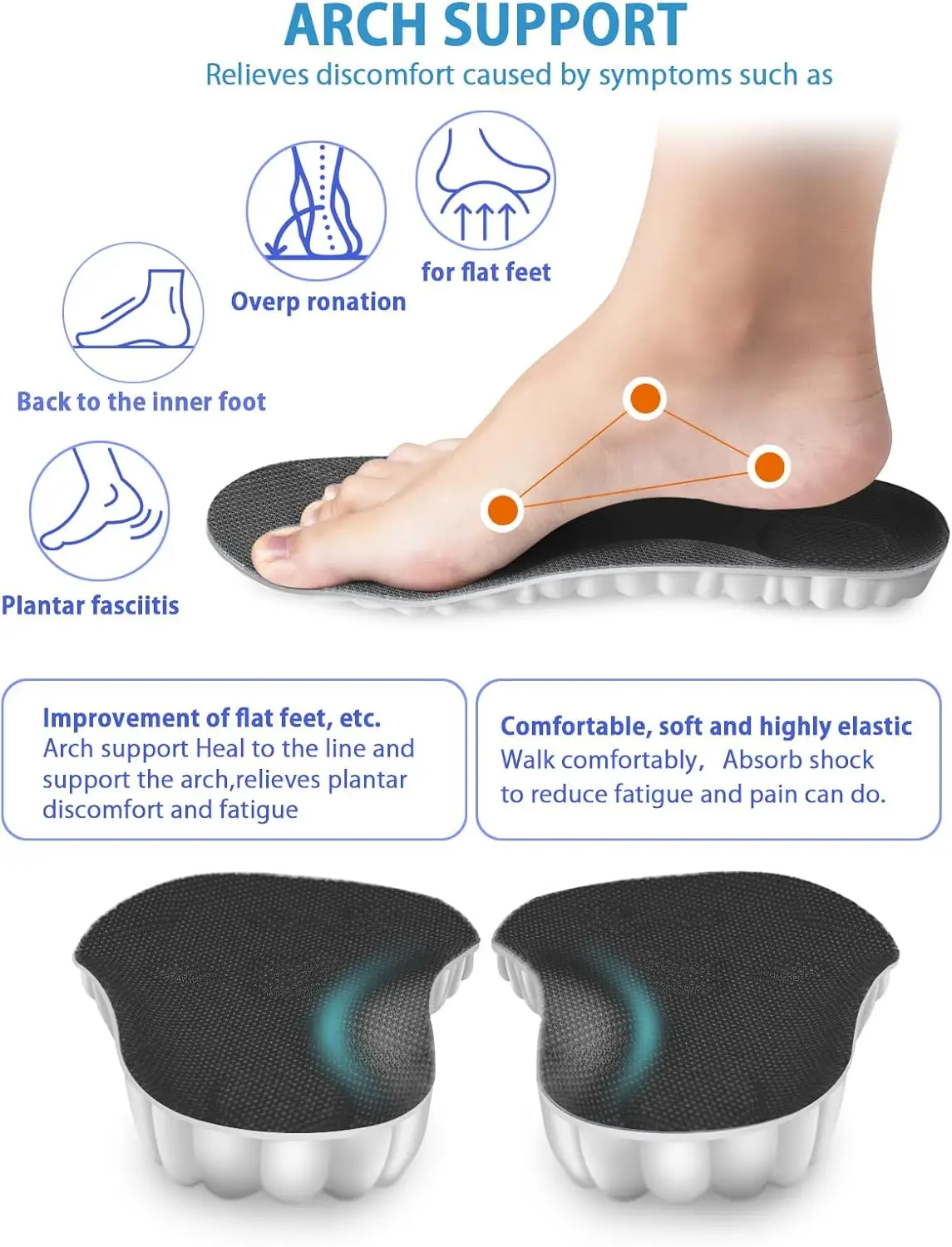 Men Women 4D Cloud Arch Support Memory Cotton Shock Shoes Sole Orthopedic Flatfoot Insoles Absorption Cushioning Sports Insole