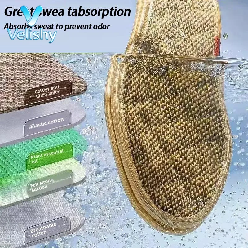 Natural Mugwort Cotton Linen Shoe Insoles Soft Comfortable Sweat Absorbing Anti Odor Foot Care - Image 5