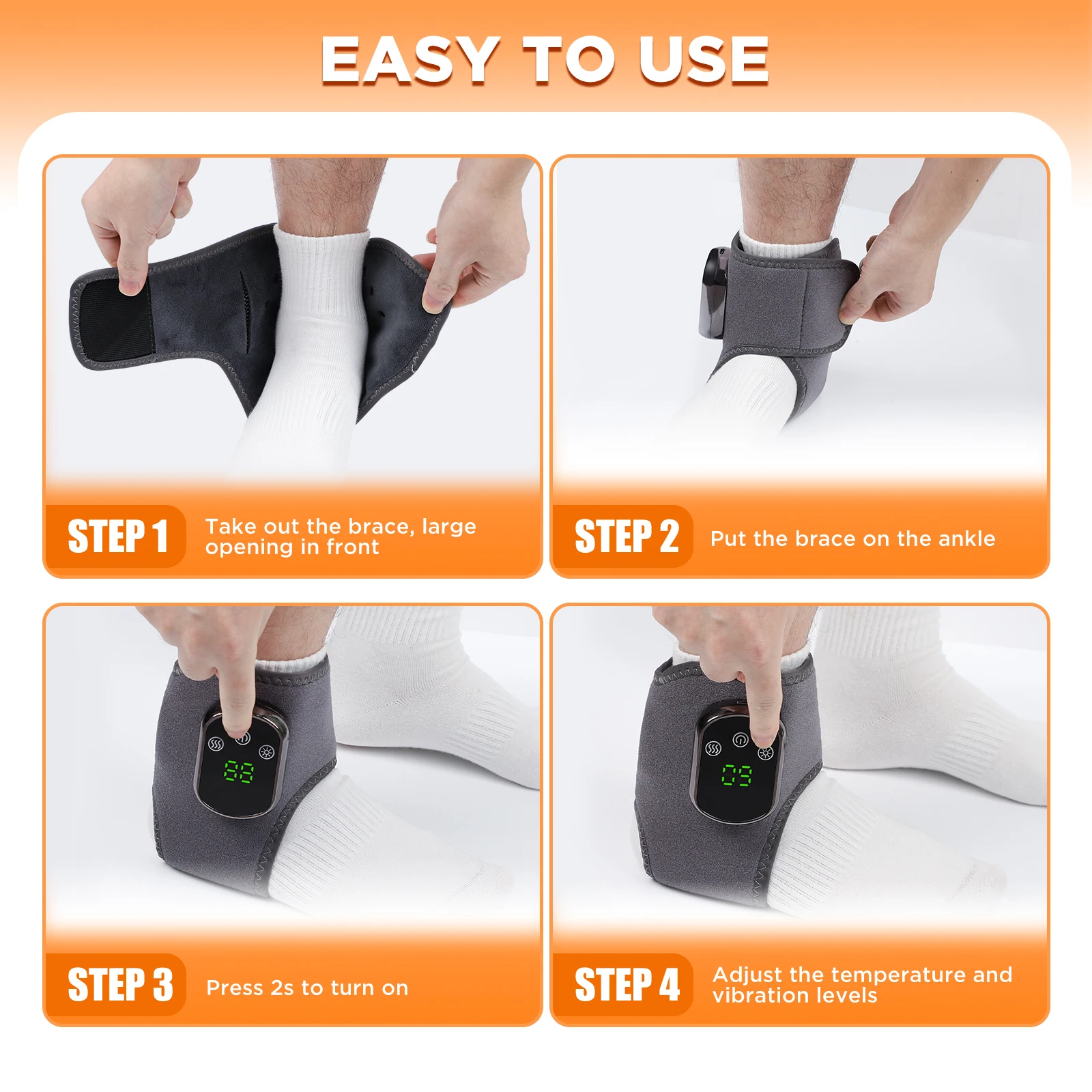 Rechargeable Electric Heating Ankle Brace Massager Hot Compress And Vibration Massage for Cervical Hand Foot Muscle Relaxation - Image 5