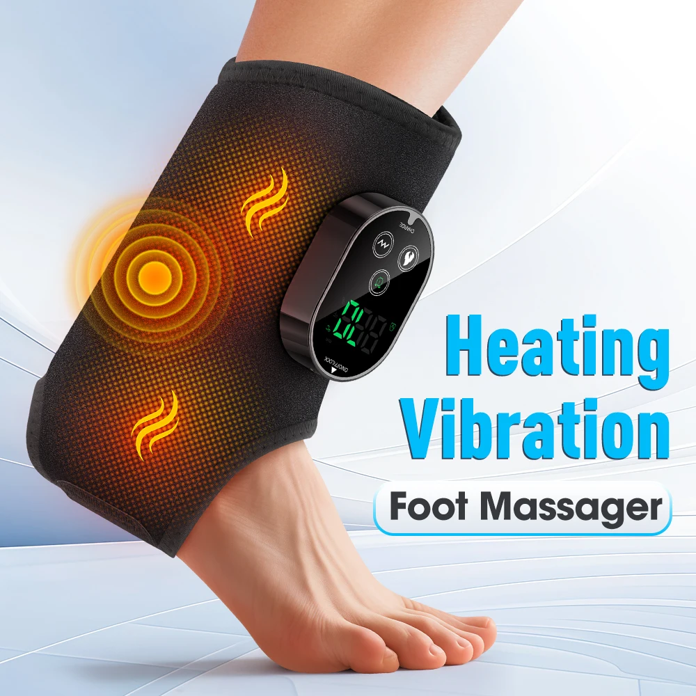 Rechargeable Dual Motor Foot Massager with Heat And Vibration Adjustable Strap 3 Speed Levels for Left/Right Foot