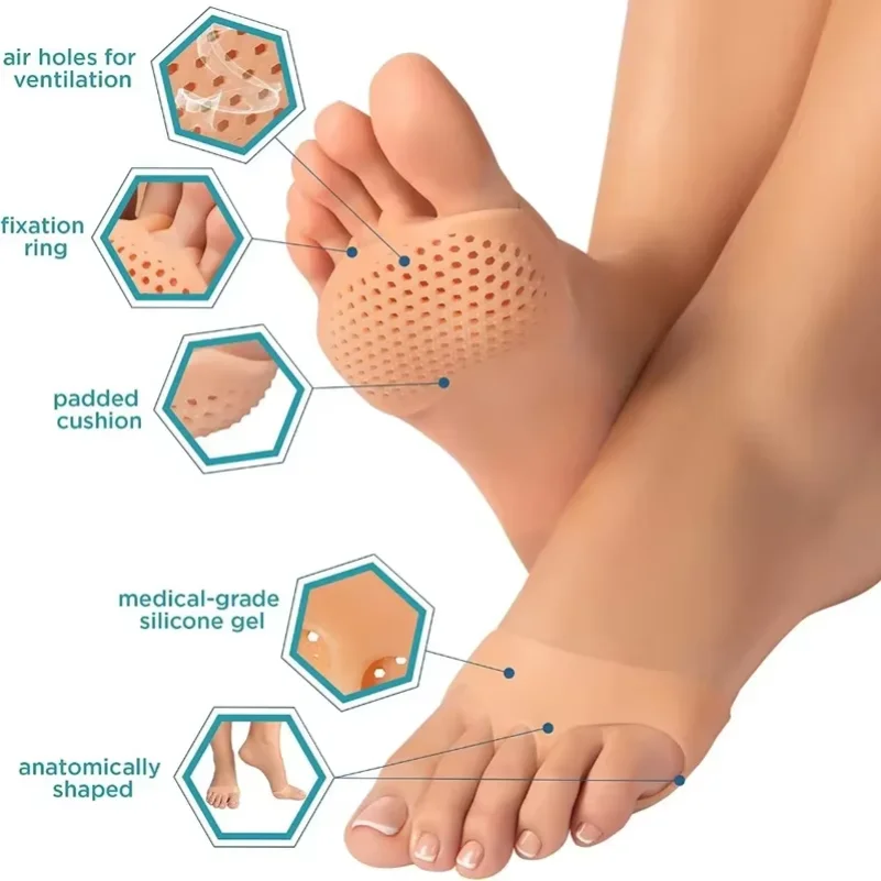 2pcs Silicone Metatarsal Pads Toe Separator Pain Relief Foot Pads Orthotics Foot Massage Insoles Forefoot Socks Foot Care Tool - Image 3