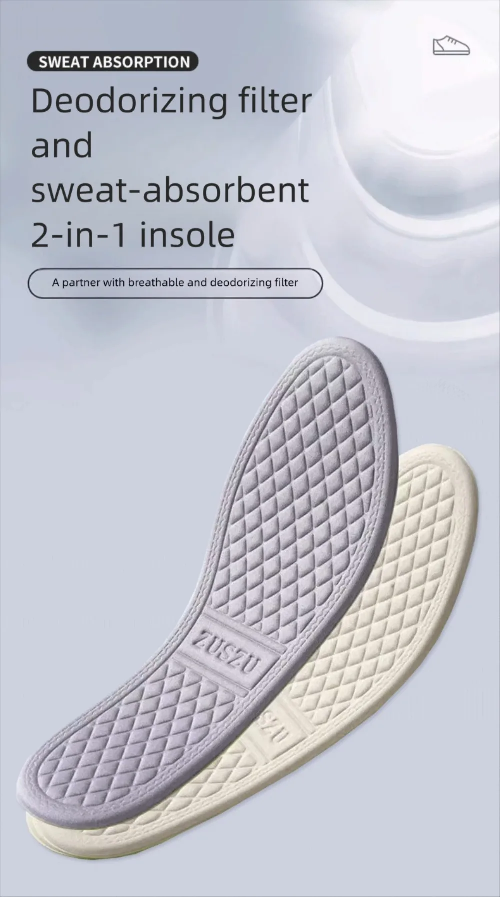 1pair Absorb-Sweat Absorb-Sweat Shoes Pads Mesh Breathable Feet Care Orthopedic Insoles Light Weight Absorb-Sweat Technology - Image 6