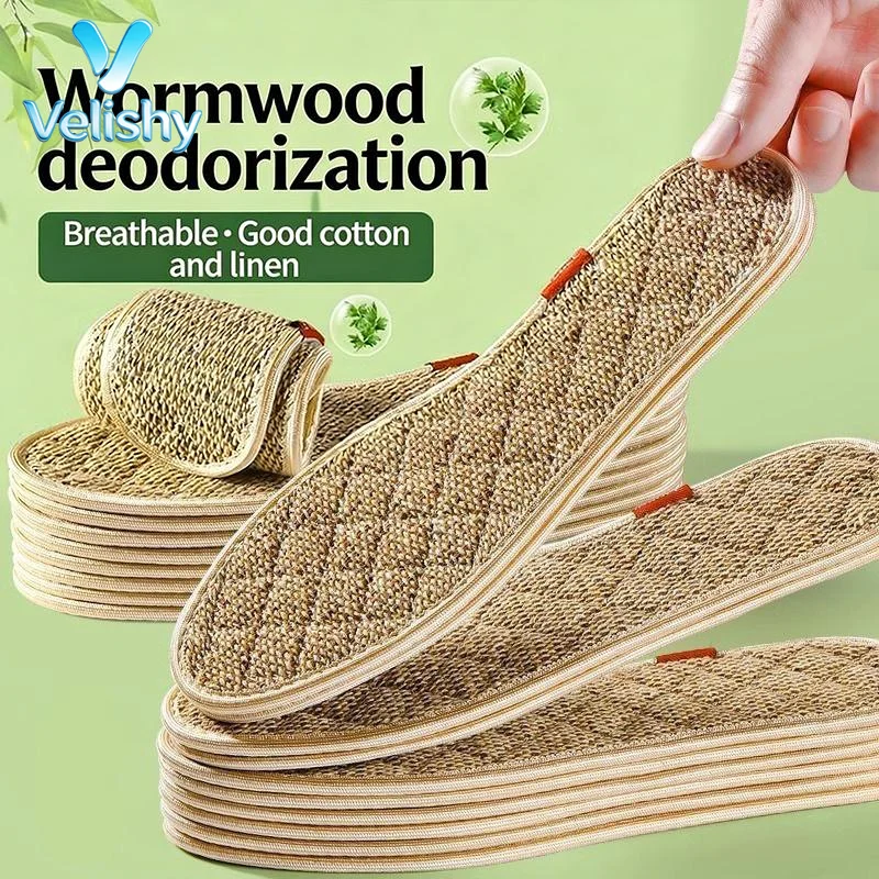 Natural Mugwort Cotton Linen Shoe Insoles Soft Comfortable Sweat Absorbing Anti Odor Foot Care - Image 2