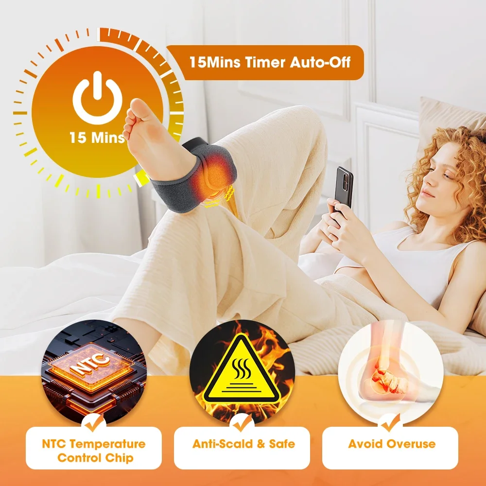 4 Modes 4 Levels Intensity Heated Ankle Massager 1800mAh Rechargeable Electric Foot Wrap for Relax Home Use - Image 5